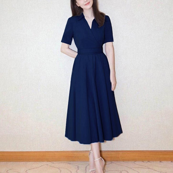 Plus Size Wrap V Neck Swing Short Sleeve Midi Dress