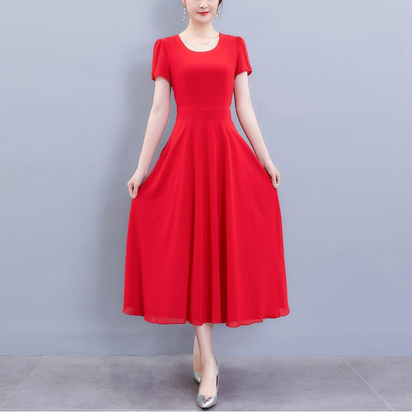 Plus Size Chiffon Swing Short Sleeve Midi Dress