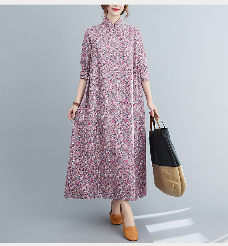Plus Size Ditsy Floral Mid Sleeve Midi Dress Cheongsam