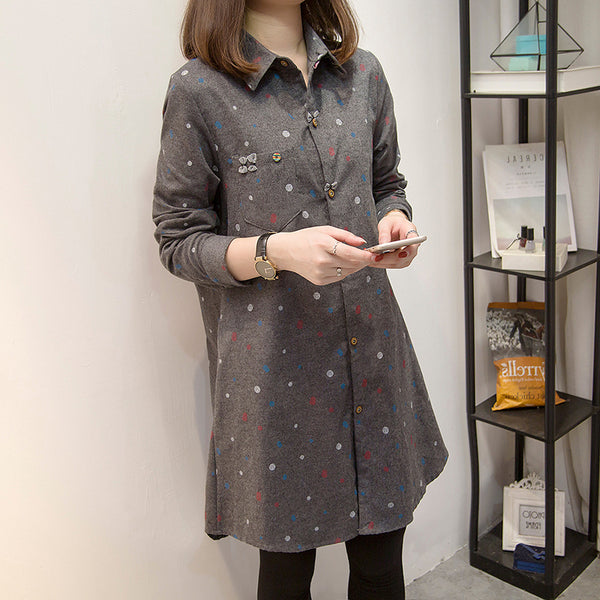 Plus Size Printed Tunic Long Sleeve Shirt Blouse