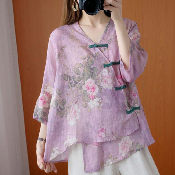 Plus Size Oriental Cheongsam Mid Sleeve Blouse