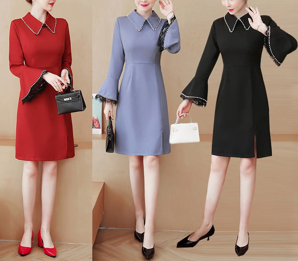 Plus Size Collar Bell Sleeve Shirt Dress