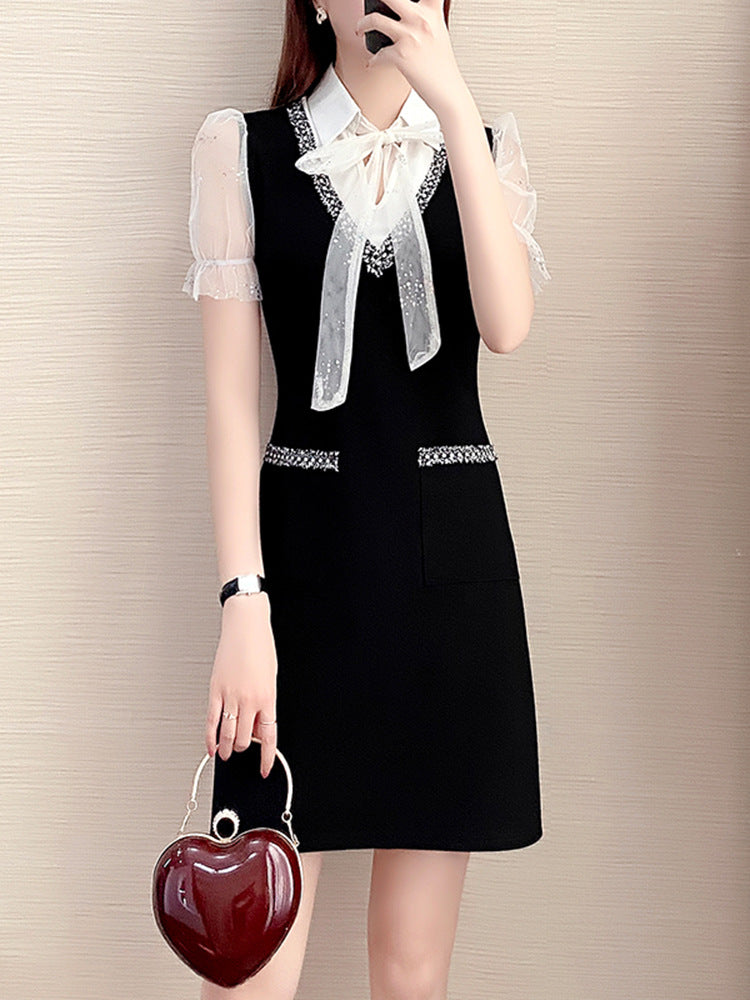 Plus Size Pussybow Chanel-Esque Short Sleeve Shirt Dress