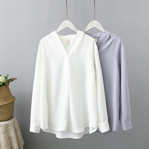 Plus Size V Neck Long Sleeve Blouse