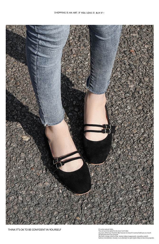 34 45 Big Size Double Straps Maryjane Square Toe Ballet Flats