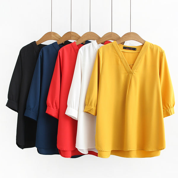 Plus Size V Neck Mid Sleeve Blouse