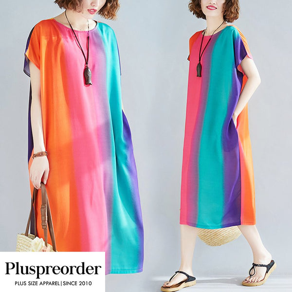 Plus Size Ombre Rainbow Shift Short Sleeve Dress