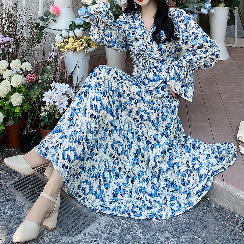 Plus Size Blue Floral Chiffon Long Sleeve Midi Dress Pluspreorder Plus Size Blue Floral Chiffon Long Sleeve Midi Dress Pluspreorder