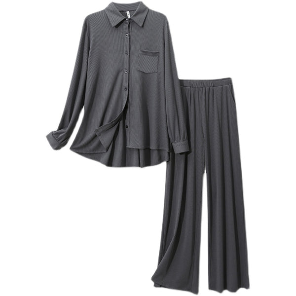 Plus Size Long Sleeve Shirt And Wide Leg Pants Co-Ord Set