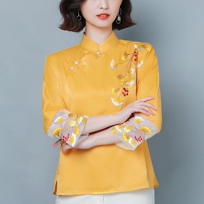Plus Size Colourblock Cheongsam Mid Sleeve Top
