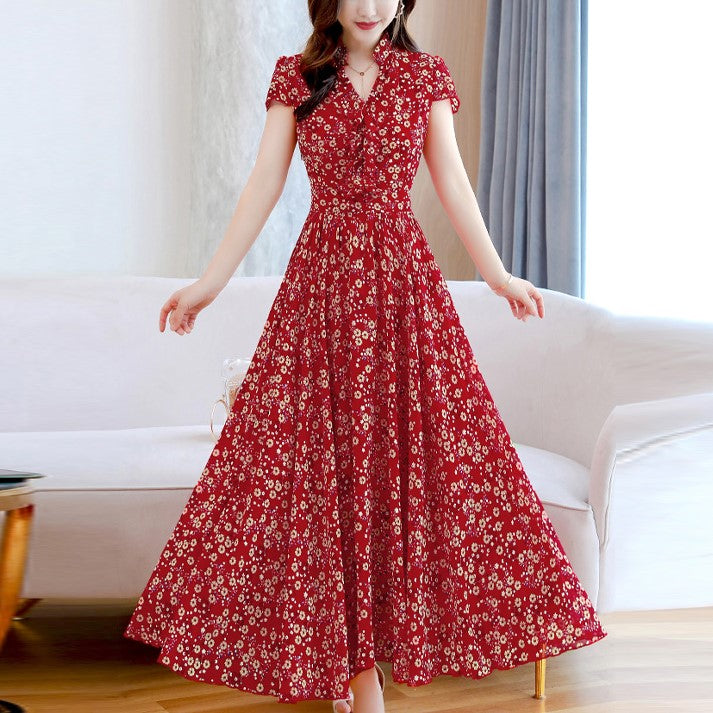 Plus Size Pussybow Floral Print Long Sleeve Maxi DressPlus Size Floral Print Short Sleeve Midi Dress