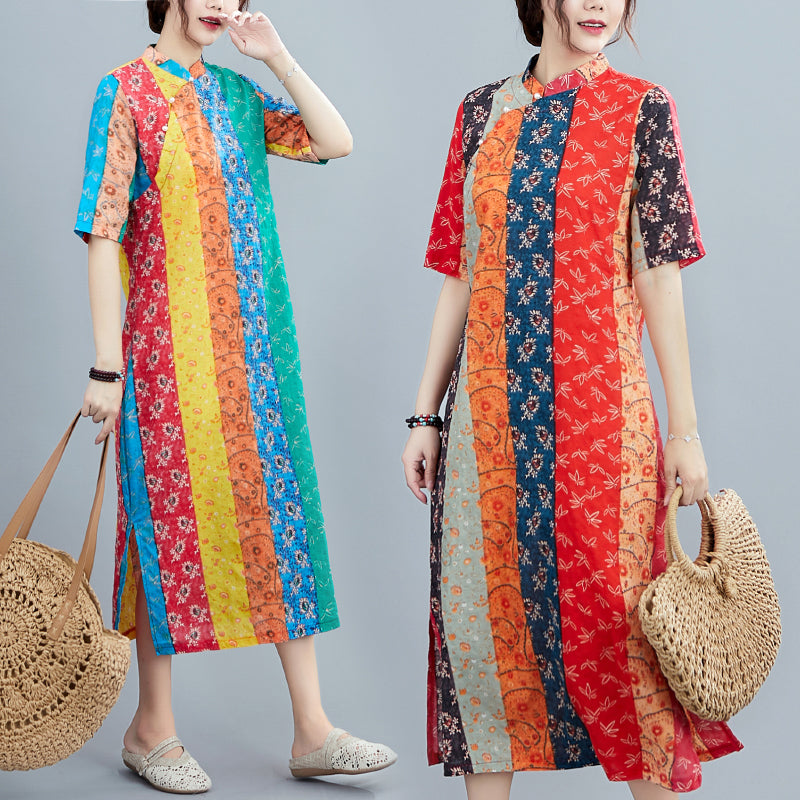 Plus Size Ethnic Stripes Cheongsam