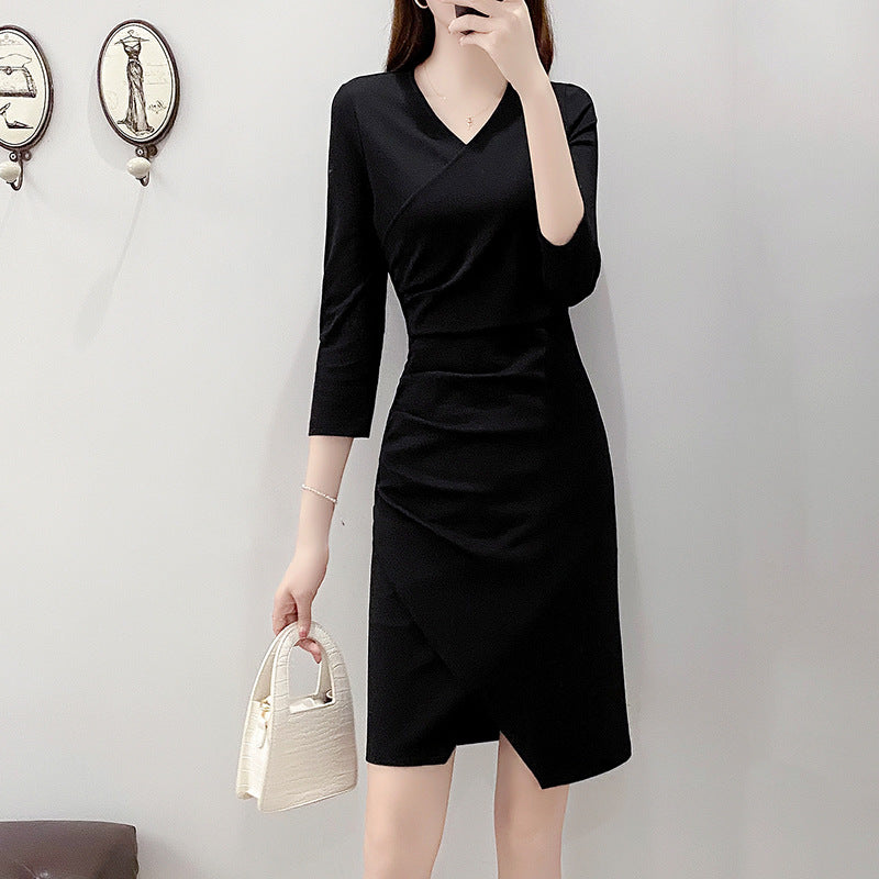 Plus Size V Neck Wrap Mid Sleeve Dress