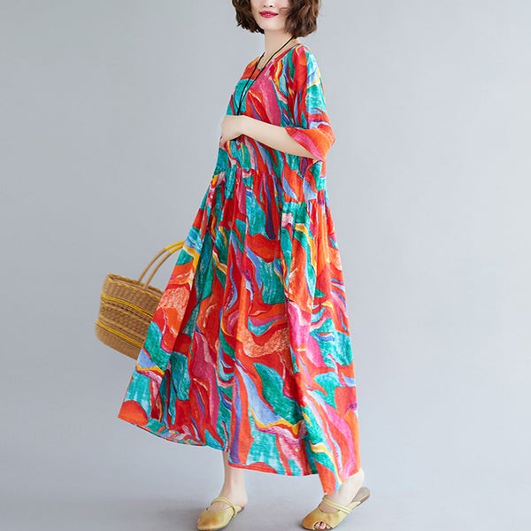 Plus Size Rainbow Kaleidoscope Short Sleeve Midi Dress
