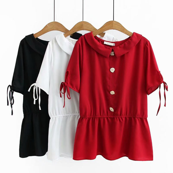 Plus Size Collar Buttons Short Sleeve Blouse