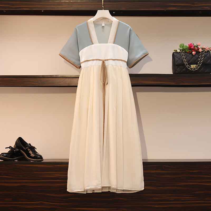 Plus size oriental hanbok short sleeve midi dress