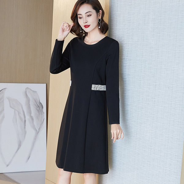 Plus Size Pearls Side Long Sleeve Dress
