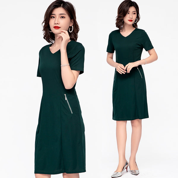 Plus Size Dark Green Knee Work Dress