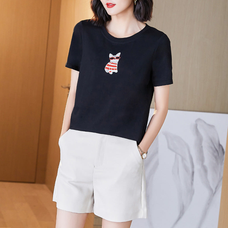 Plus Size Bulldog Embroidery T Shirt