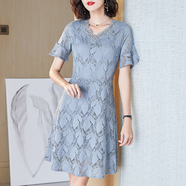 Plus Size Lace V Neck Dress