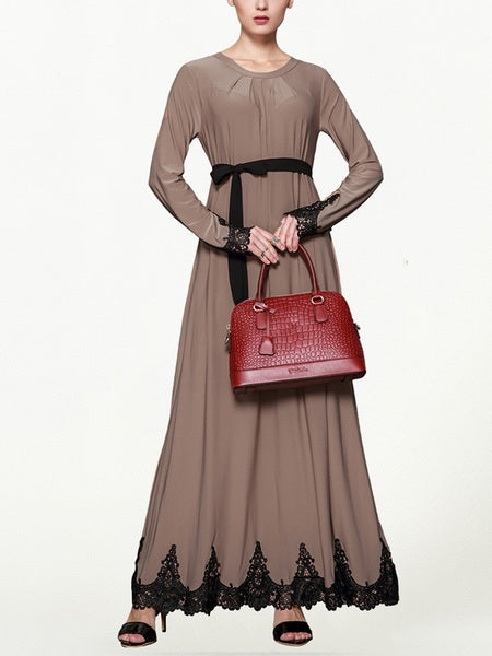(S-3XL) Kiele Plus Size Abaya Hijab Muslim Long Sleeve Maxi Dress (2 Colour)