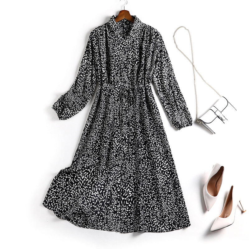 Plus Size Black Floral Long Sleeve Midi Shirt Dress