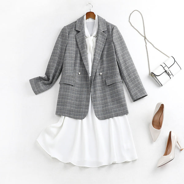 Plus Size Grey Houndstooth Blazer