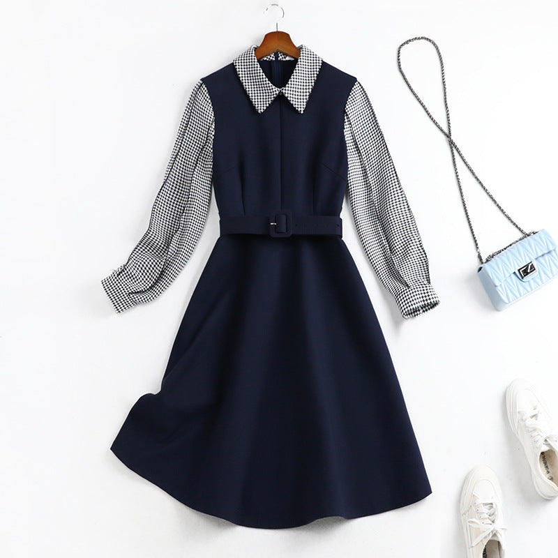 Plus Size Formal Mock 2 Piece Belted Long Sleeve Shirt Dress