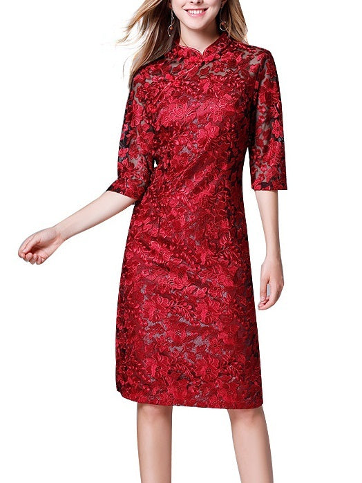 Mavra Red Embroidey Plus Size Cheongsam  Qipao Dress