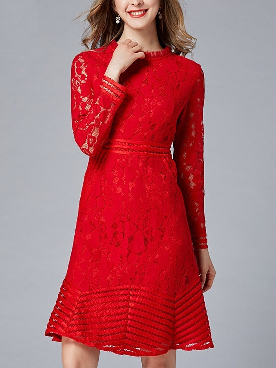 Micah Red Floral Stripes Lace Dress