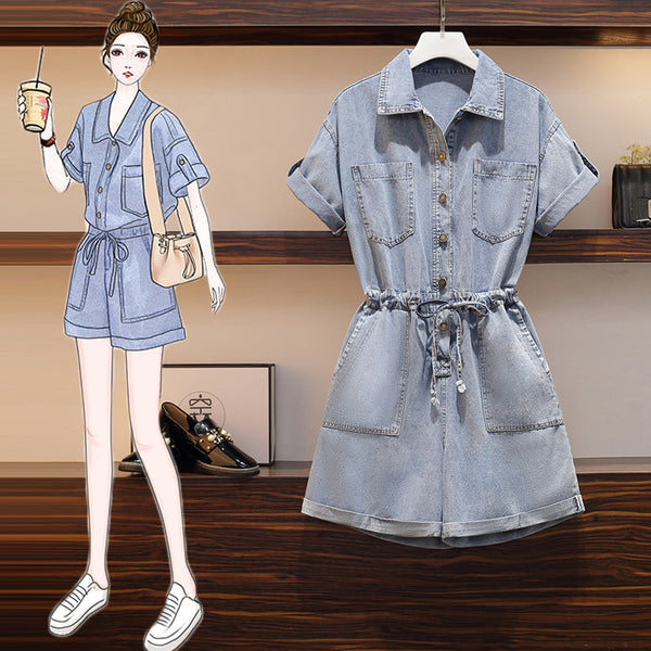 Plus Size Denim Romper Playsuit