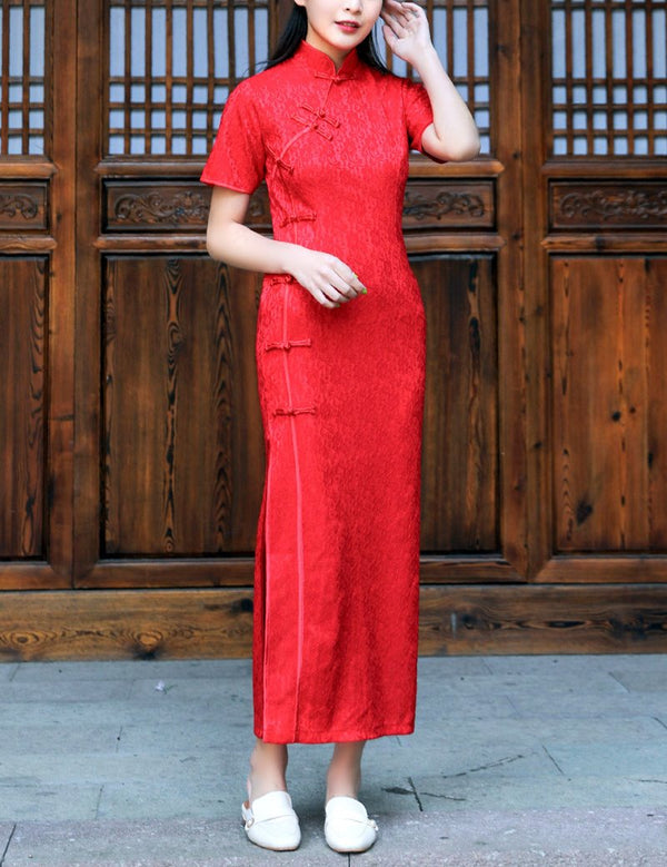 Plus Size Cheongsam Lace Maxi Dress Gown