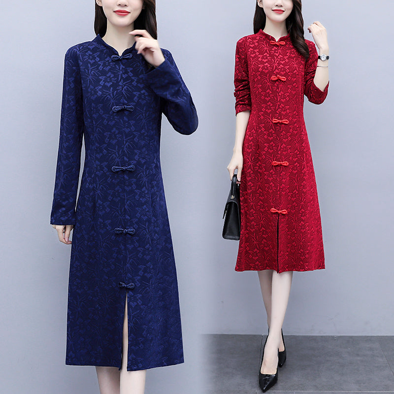 Kylene Plus Size Cheongsam Qipao Long Sleeve Dress