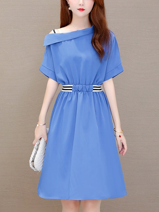 Laina Plus Size Blue Off Shoulder Short Sleeve Dress