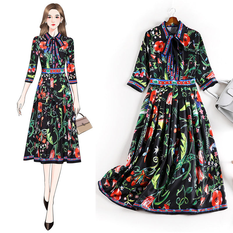 Kenyatta Plus Size Floral Pleated Mid Sleeve Midi Shirt Dress