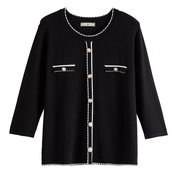 Plus Size Chanel-Esque Buttons Mid Sleeve Top