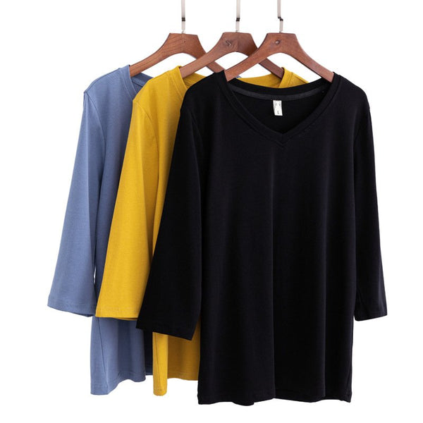 Plus Size Cotton Mid Sleeve T Shirt Top