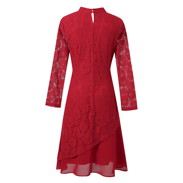 Plus Size Formal Red Lace Cheongsam Mid Sleeve Dress