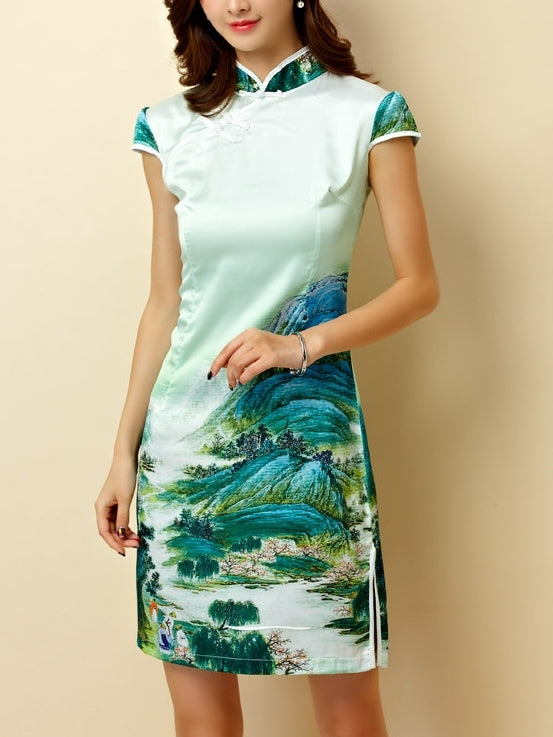 Lush Scenery Plus Size Qipao Cheongsam Dress