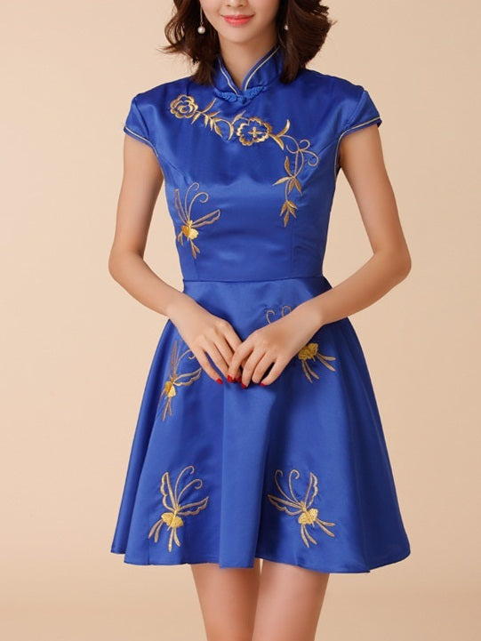 Karling Embroidered Satin Occasion Plus Size Cheongsam Qipao Dress -