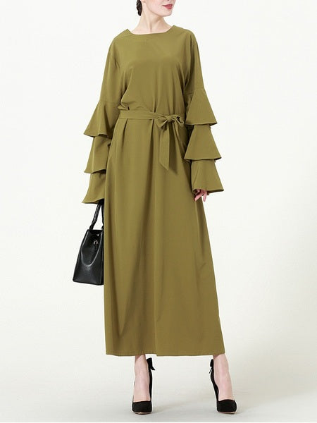 (M-7XL) Kierslyn Tier Basic Plus Size Abaya Hijab Muslim Long Sleeve Dress