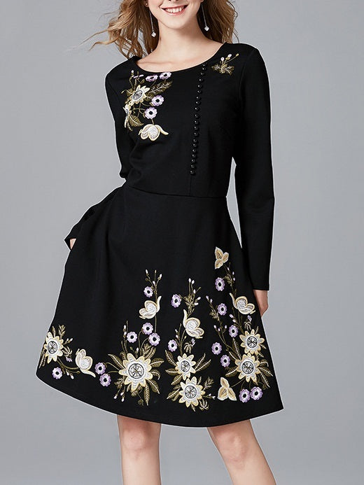 Maelyn Embroidery Floral Button Dress