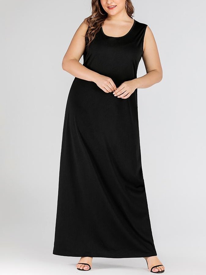 (Ready Stock Black 4XL*1) Plus Size Maxi Sleeveless Dress