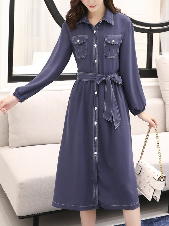 Stitch Midi L/S Shirt Dress