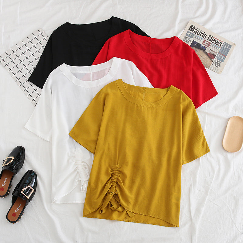 Plus Size Side Gather Short Sleeve Blouse