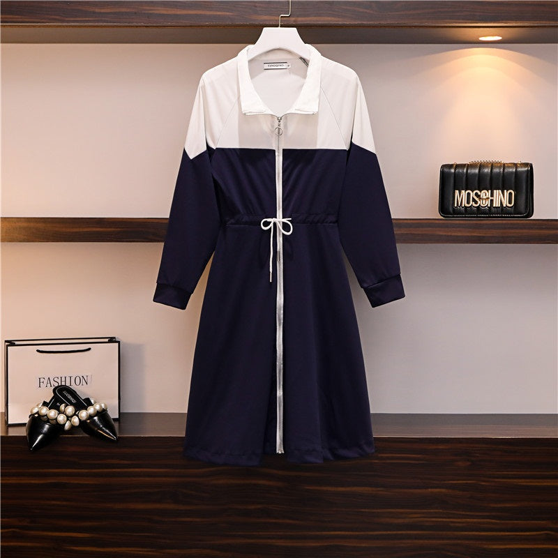 Shanice Knit Zipper Polo L/S Dress (White Upper/Blue Lower, Blue Upper/White Lower)