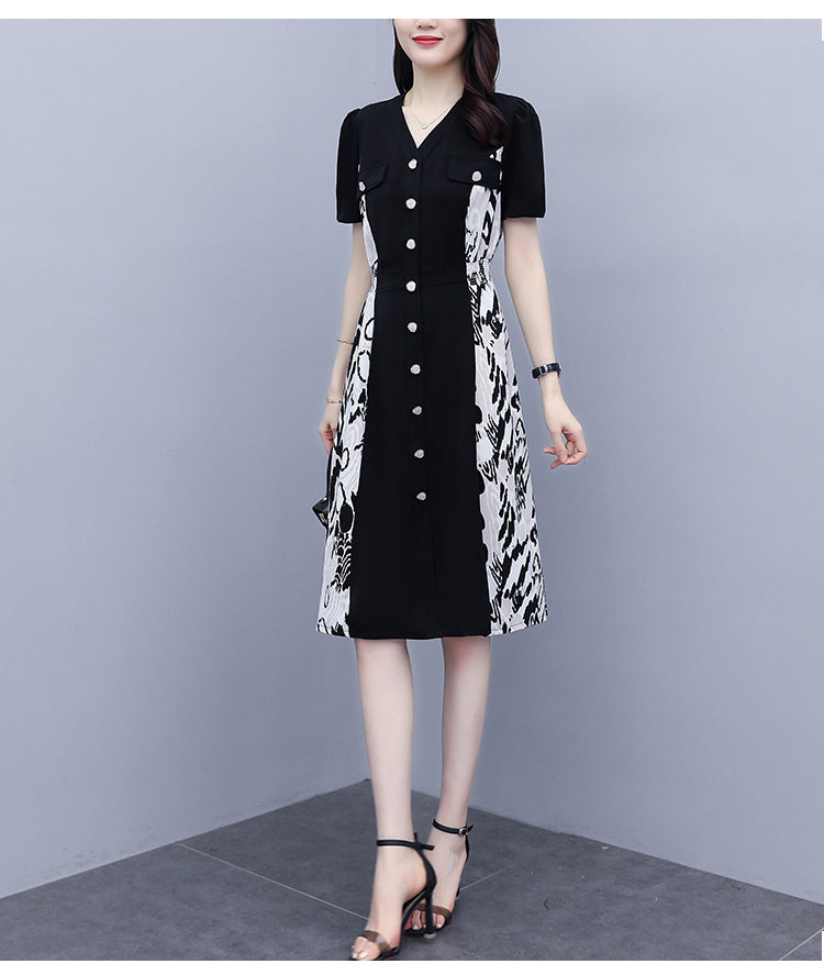 Kelli Plus Size Black Panel Leopard Print Short Sleeve Dress