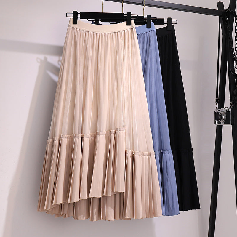 Plus Size Pleated Tulle Midi Skirt