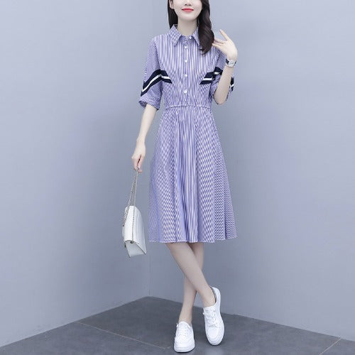 Lavender Plus Size Stripe Short Sleeve Shirt Dress
