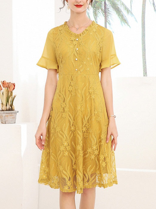 Kree Plus Size Yellow Lace Dress